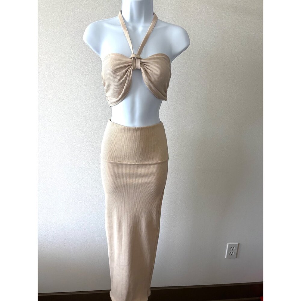 NWT Kimberly Taylor Bralette M Beige Ribbed Halter Top Resort Y2K Coastal Chic - Picture 3 of 14